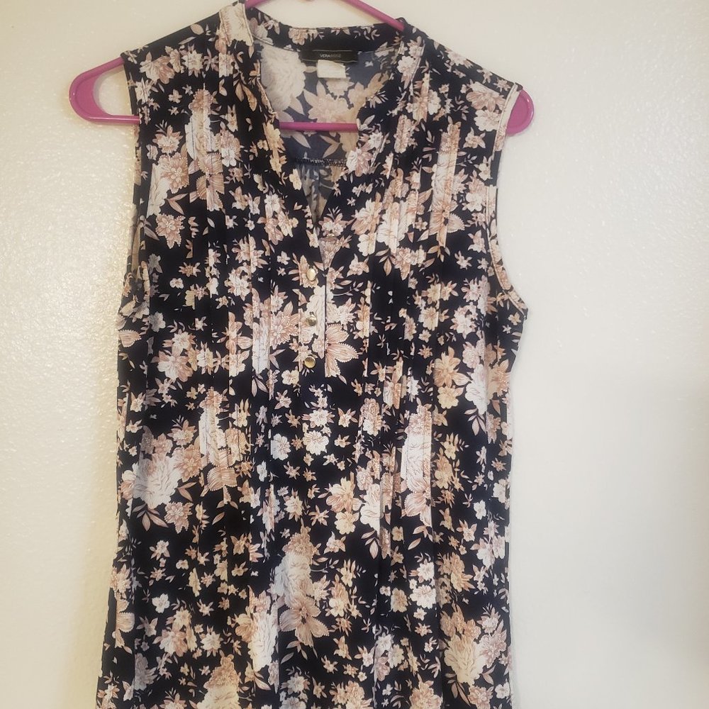 Navy blue floral sleeveless blouse
